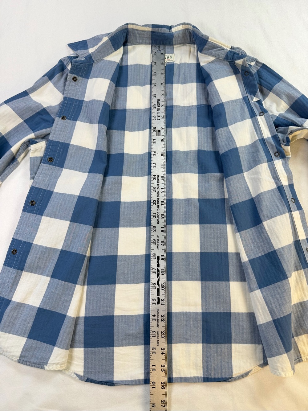 Tecovas Blue & White Buffalo Plaid Pearl Snap Button Up Shirt Medium - Picture 7 of 8